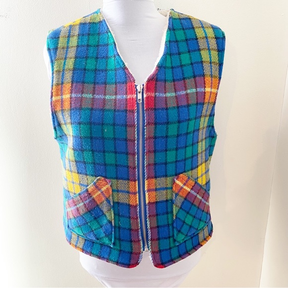 Acme Clothing Looney Tunes vintage plaid sherpa wool blend vest XL - Picture 2 of 13